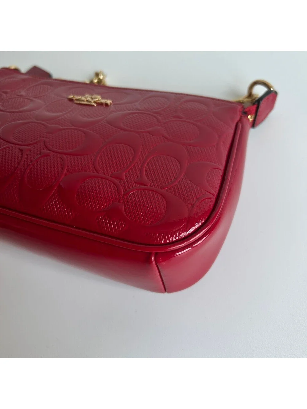 Coach Nolita 19 Red Signature Patent Leather Shoulder Bag Red Gold